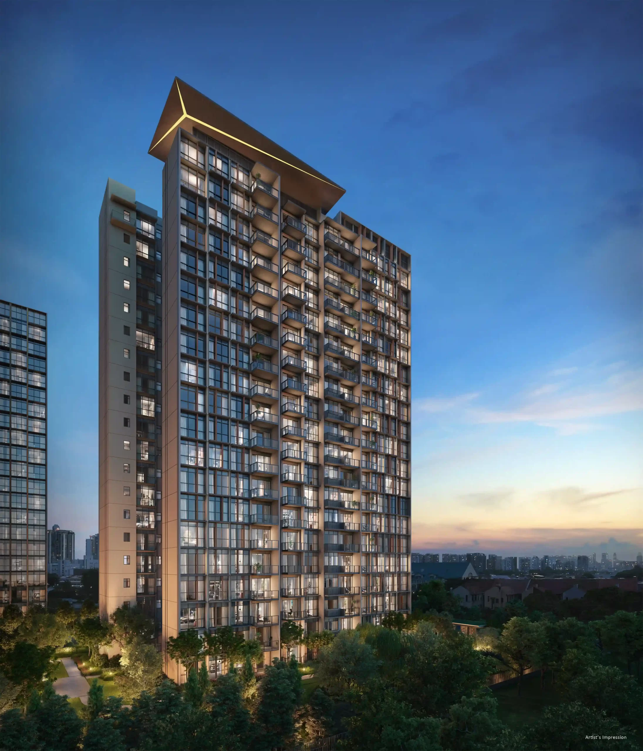 Tembusu Grand Aerial single block night scaled Clementi Ave 1 Aerial single block night